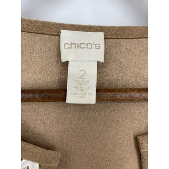 Chioc's Lace Overlay Open Front Faux Suede 3/4 Sleeve Cardigan Size 2(M) - Picture 4 of 7